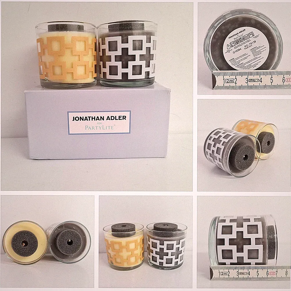 Jonathan Adler PartyLite Tribal Chic Duftkerzen Set Paar Glas unbenutzt