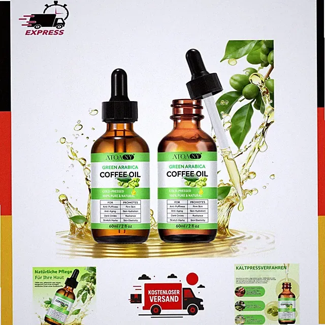 Kaffeeöl gegen Falten 2x60ml – 100% rein & natürlich, Grünes Arabica-Öl