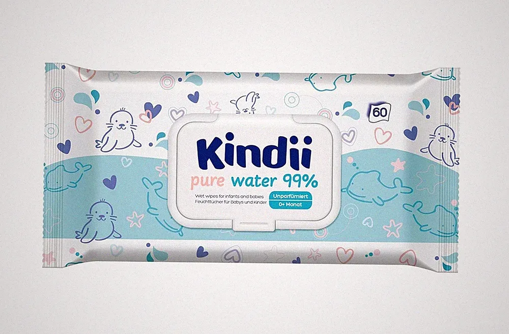 Kindii Feuchttücher Pure Water 99% – (1x60 Stück) Feuchttücher für Babys und Kin