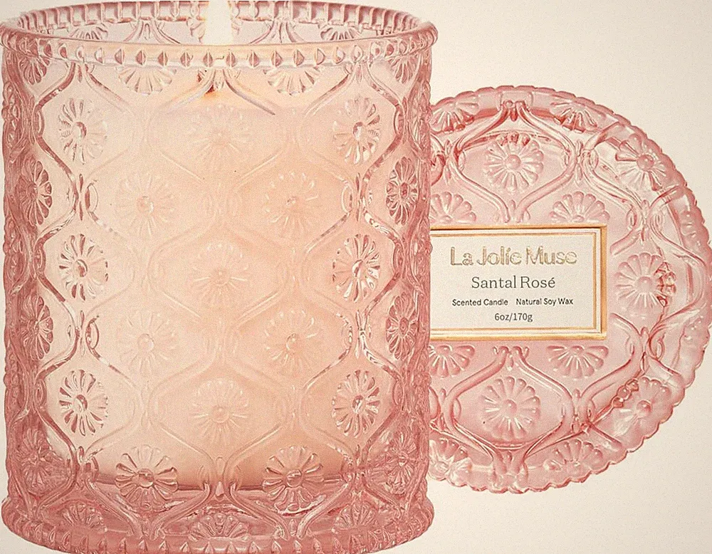 LA Jolie Muse Santal Rosé Duftkerze, Kerzen Geschenke für Frauen, Rose Kerze f