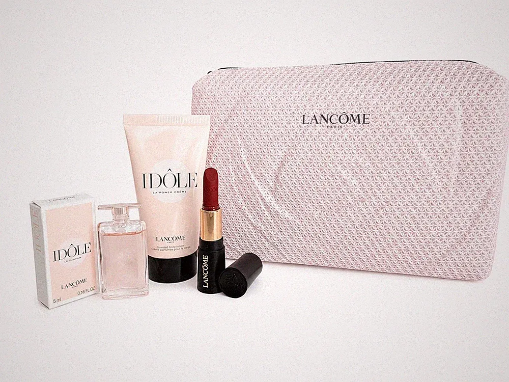 Lancome Idole Eau de Parfum, Bodycreme, Lippenstift, Tasche, Damen Geschenk Set