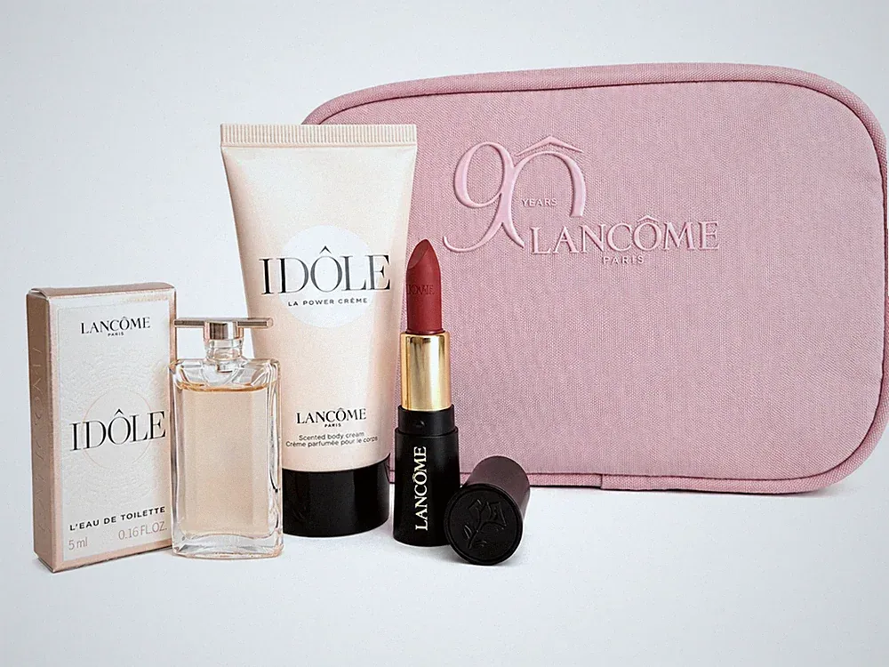 Lancome Idole Eau de Toilette, Bodycreme, Lippenstift, Tasche, Damen Geschenkset