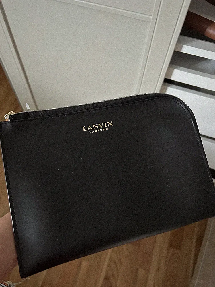 lanvin parfum travel bag, leather, brown and blue, new, cosmetic bag, 24x18cm