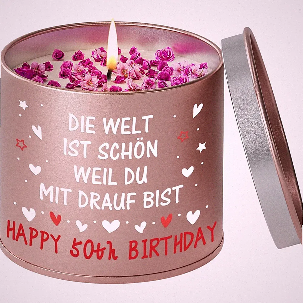 Lavendel Duftkerze 50 Geburtstag Frau Zylindrisch Langbrennend Geschenk