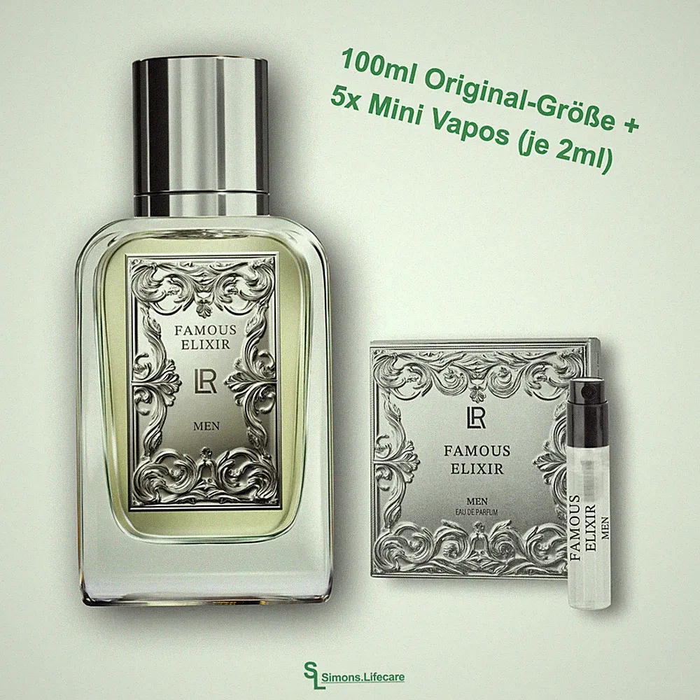 🩶 LR FAMOUS ELIXIR Eau de Parfum für Männer, 100ml + 5 Mini Vapos GRATIS 🩶