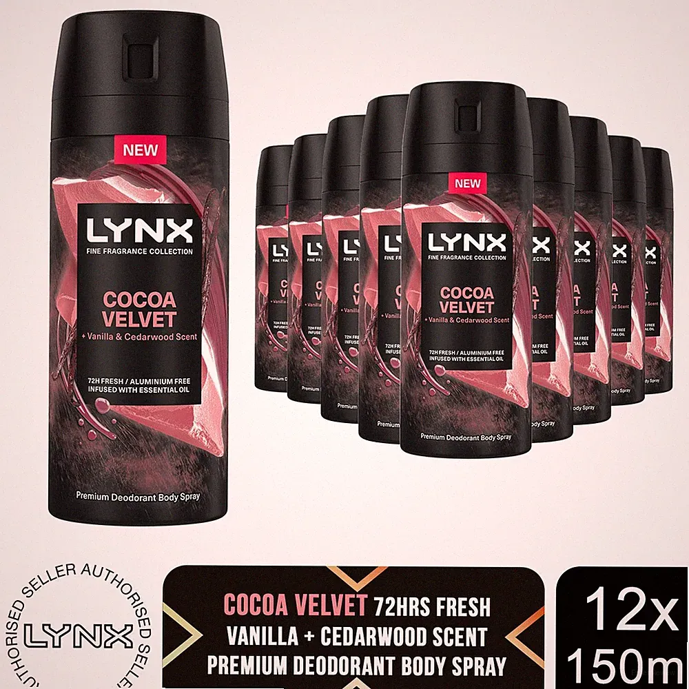 Lynx Fine Fragrance Cocoa Velvet Body Spray 150ml 12er Pack Herren Deo