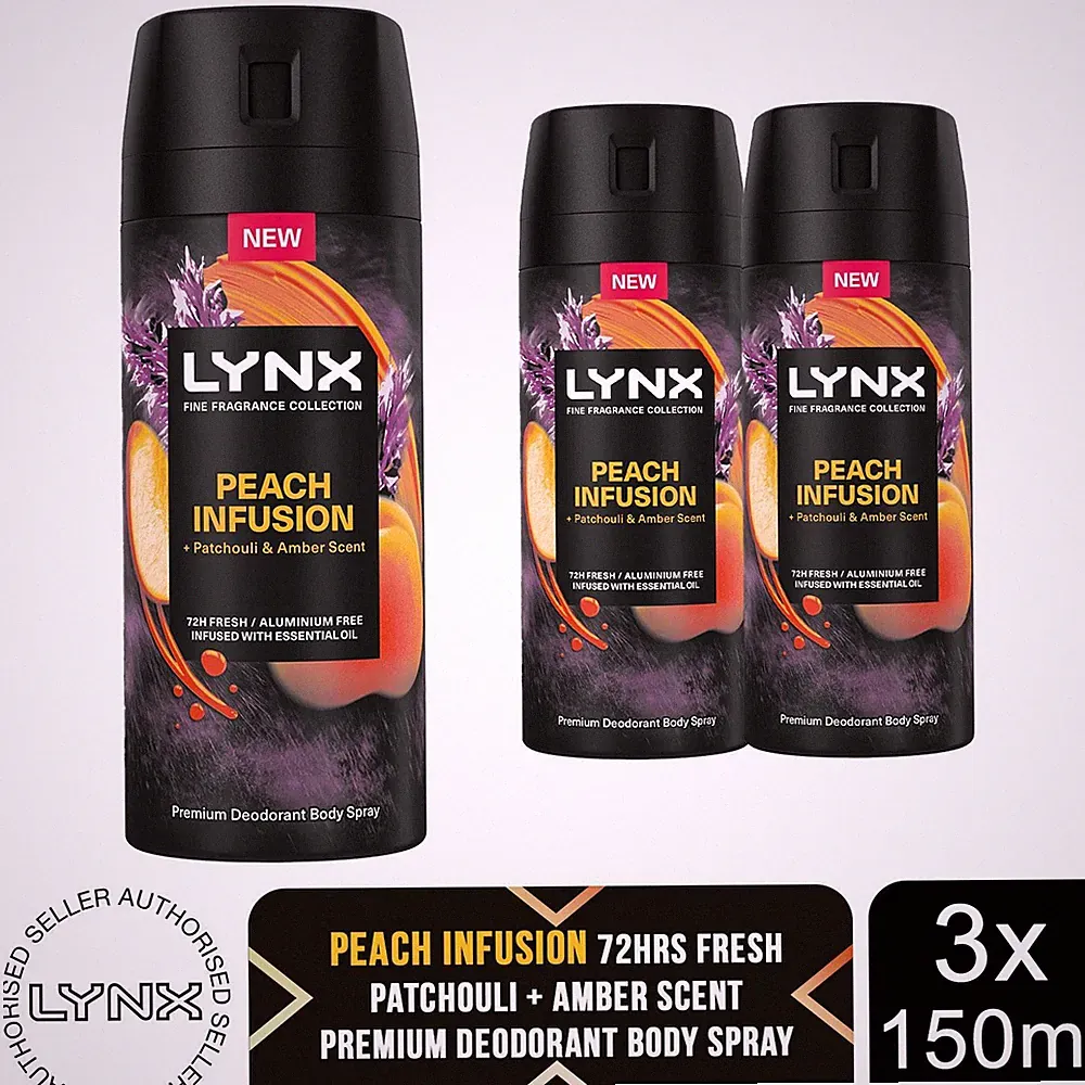 Lynx Fine Fragrance Peach Infusion Body Spray 150ml 3er Pack Herren Deo 72H