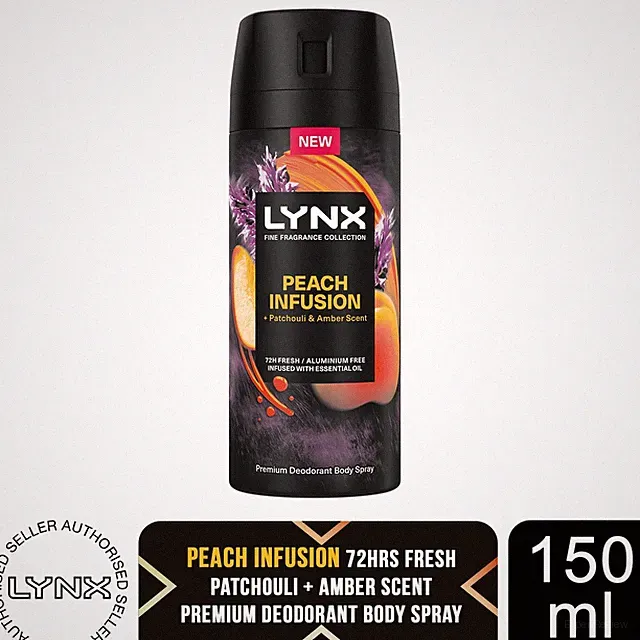 Lynx Fine Fragrance Peach Infusion Body Spray 150ml Herren Deodorant 72H Frische