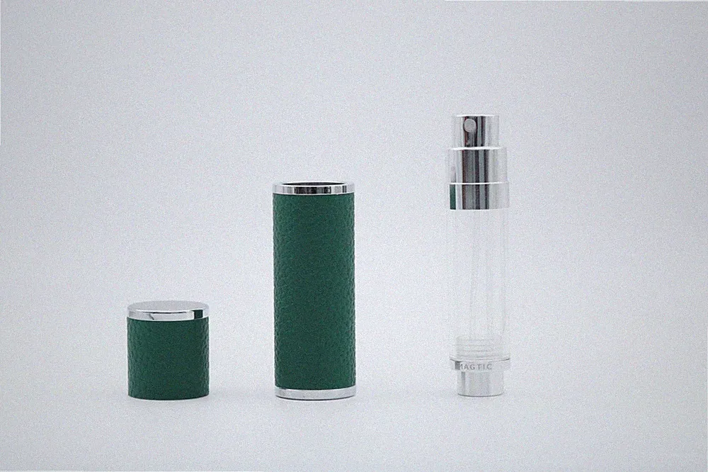 MAGTIC Orève 5ml Parfumzerstäuber Nachfüllbar Magnetverschluss Leder Grün