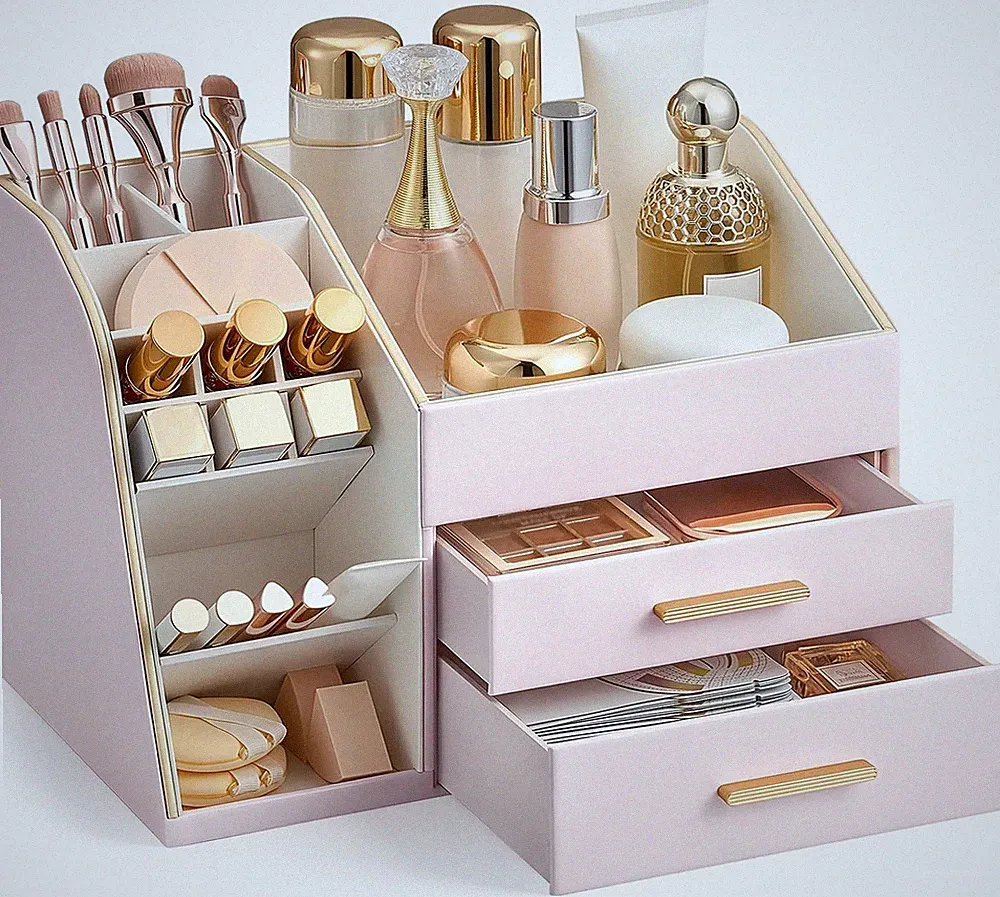 Make-up Organizer mit Schubladen für Lippenstifte Pinsel und Parfüm