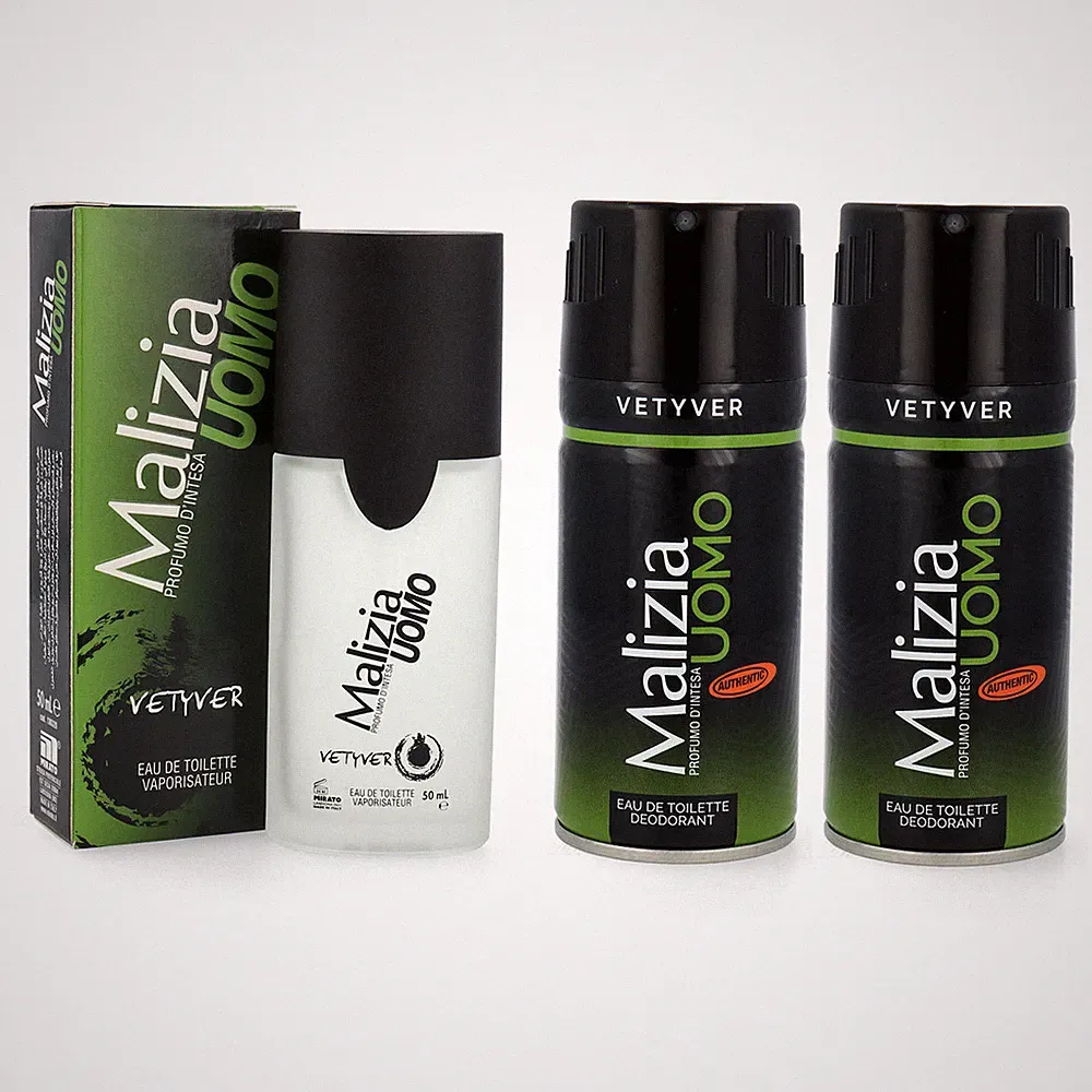Malizia Uomo VETYVER 1x Parfüm Eau de Toilette 50ml+ 2x DEO geschenkset Vetiver