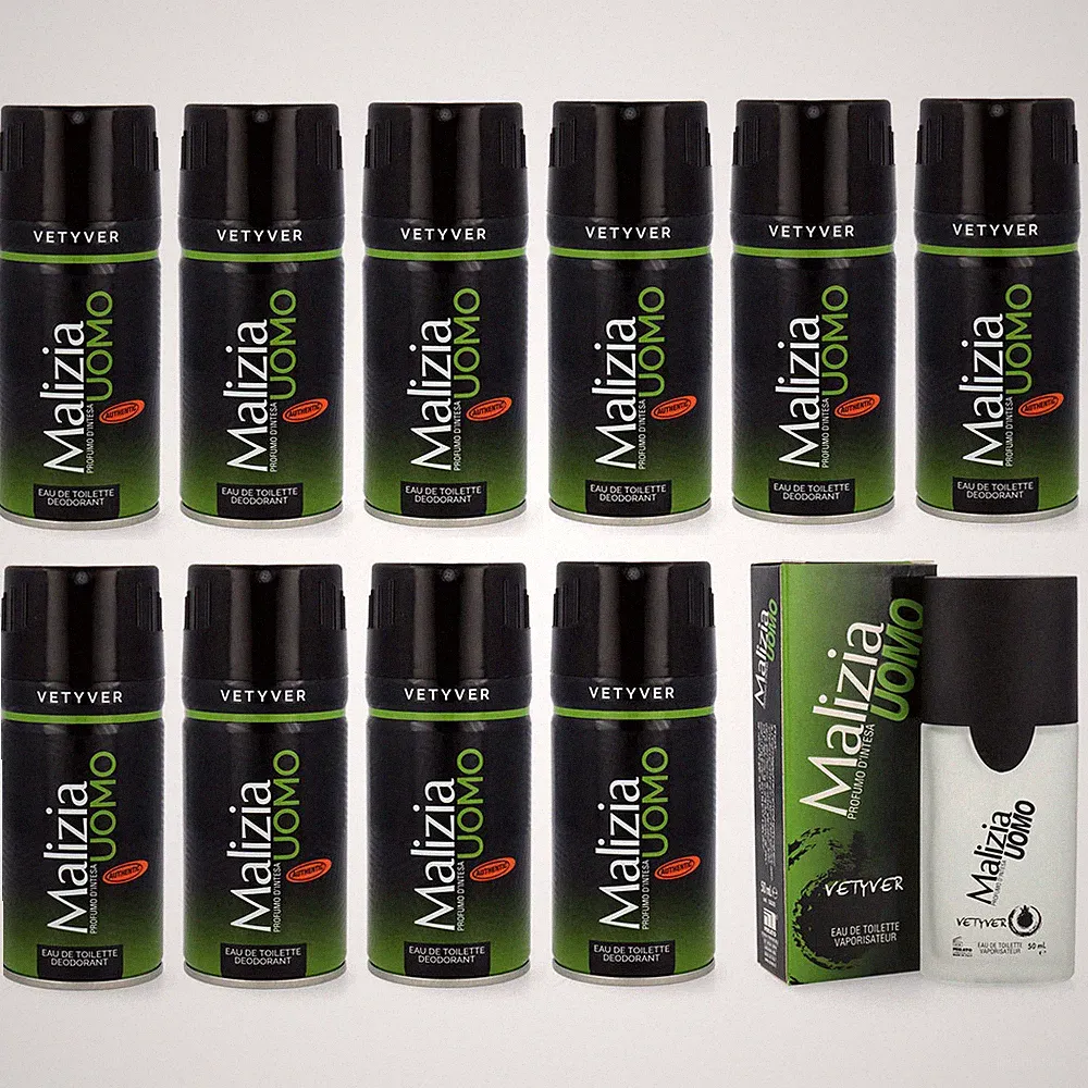 Malizia Uomo Vetyver SET 10x deo 150 ml + 50ml Parfum Eau de Toilette
