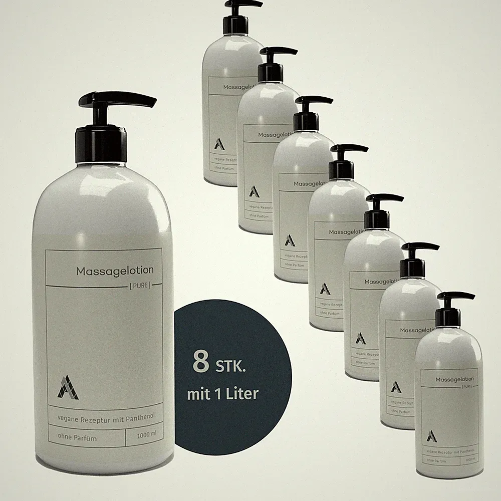 Massagelotion PURE | 8x1000ml | neutraler Duft | inkl. Spender | für Therapeuten