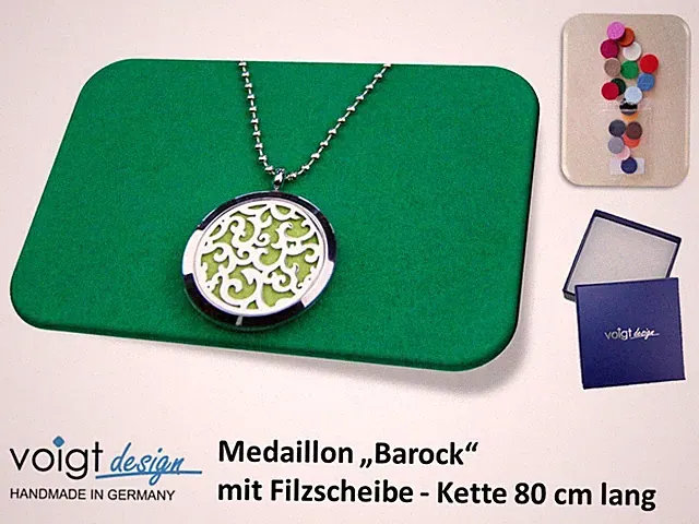 Medaillon BAROCK Filzscheibe Duft Aroma Halskette 80 cm Geschenkschachtel