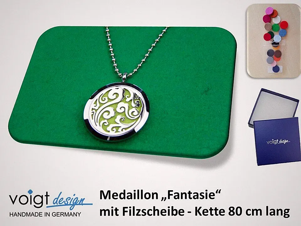 Medaillon FANTASIE Filzscheibe Duft Aroma Halskette 80 cm Geschenkschachtel