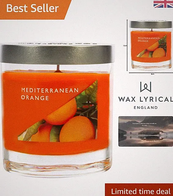 Mittelgroße mediterrane orange Kerze - langanhaltender, stilvoller Raumduft