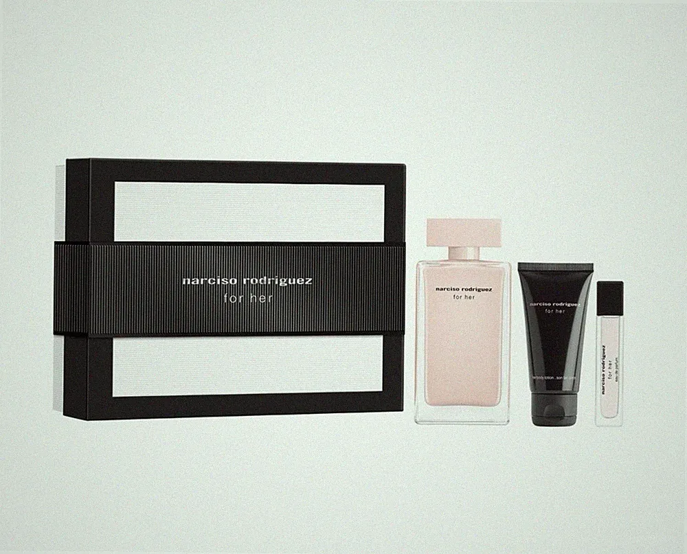 narciso rodriguez FOR HER EDP 100 ml + 10ml Mini Parfum, 50 ml BODYLOTION Set