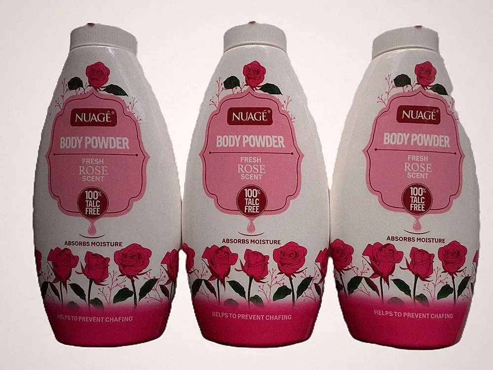 NUAGE 100% Talkumfreies Körperpuder "Frischer Rosenduft" 3 x 250 ml