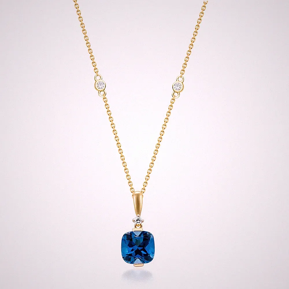 Ohne Kette 10K Gelbgold Brasilien London Blue Topas Zier Anhänger Perlenkette