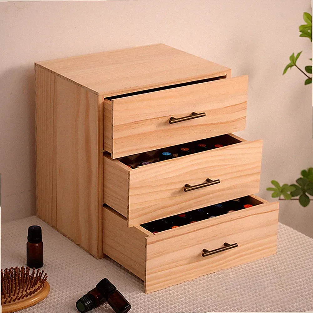 Organizer aus Holz für ätherische Öle mit 3 Schubladen und Griff