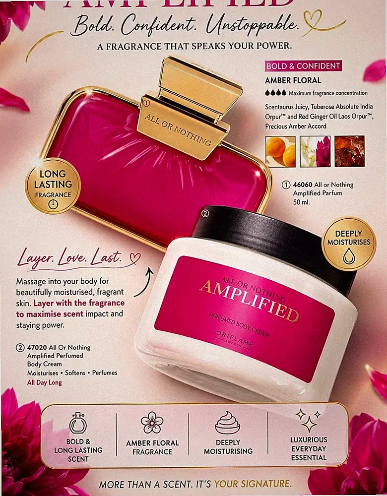ORIFLAME SET NEU .All or Nothing AMPLIFIED Parfum 50ml + Body Cream 250ml