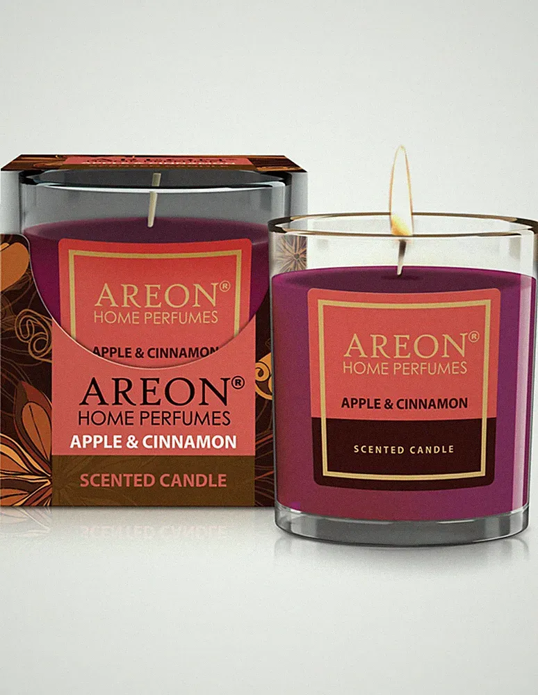 Original areon Premium Wohlfühl Duft Kerze Raumduft im Glas 120g - Apfel & Zimt