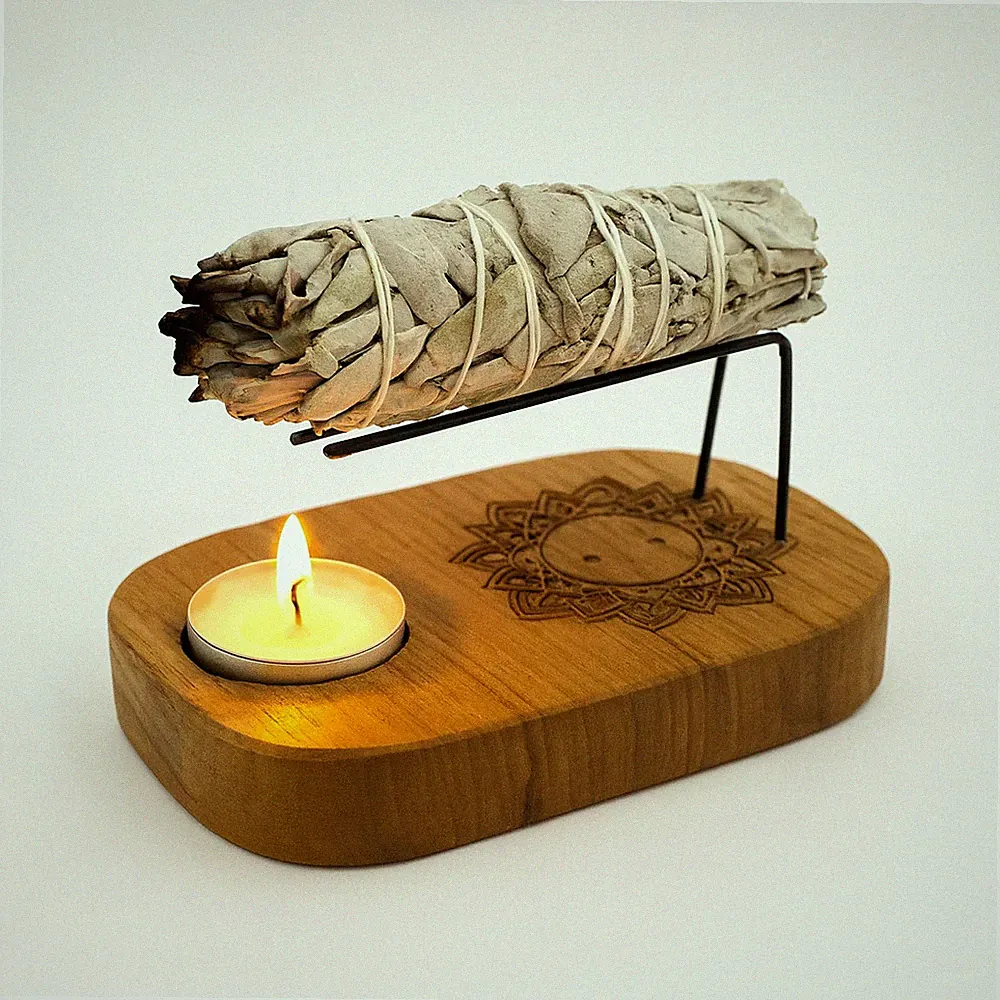 Palo Santo Salbei Heizung Brenner - Natürlicher Teakholzhalter Reinigung Raumduft