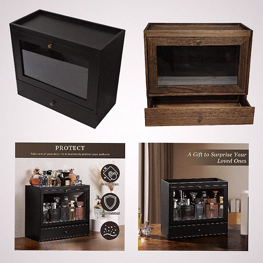 Parfüm Organizer Große Kapazität Display Box Staubdicht Flip Top Massivholz