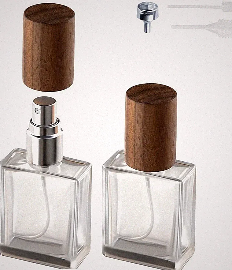 Parfümzerstäuber Glas 15ml Walnuss-Holzdeckel 2er Set für Damen Herren Geschenk