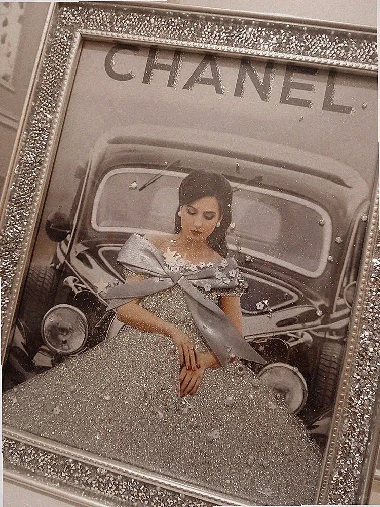 PARFUM DIOR CRUSHED DIAMOND KRISTALL FLASCHENRAHMEN & DRUCK ORNAMENT GLITZER 8X10"