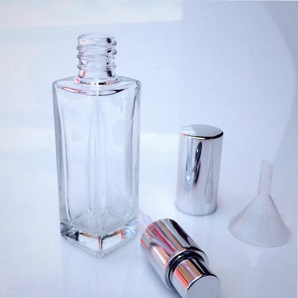 Parfum Flakon - Parfum Flasche -GLAS- leer - NEU + Trichter -30ml-SILBER-304S