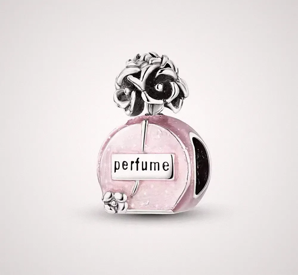 Pink Parfümflakon Charme Perle Passend Für Armbänder 925 Sterling Silber Damen