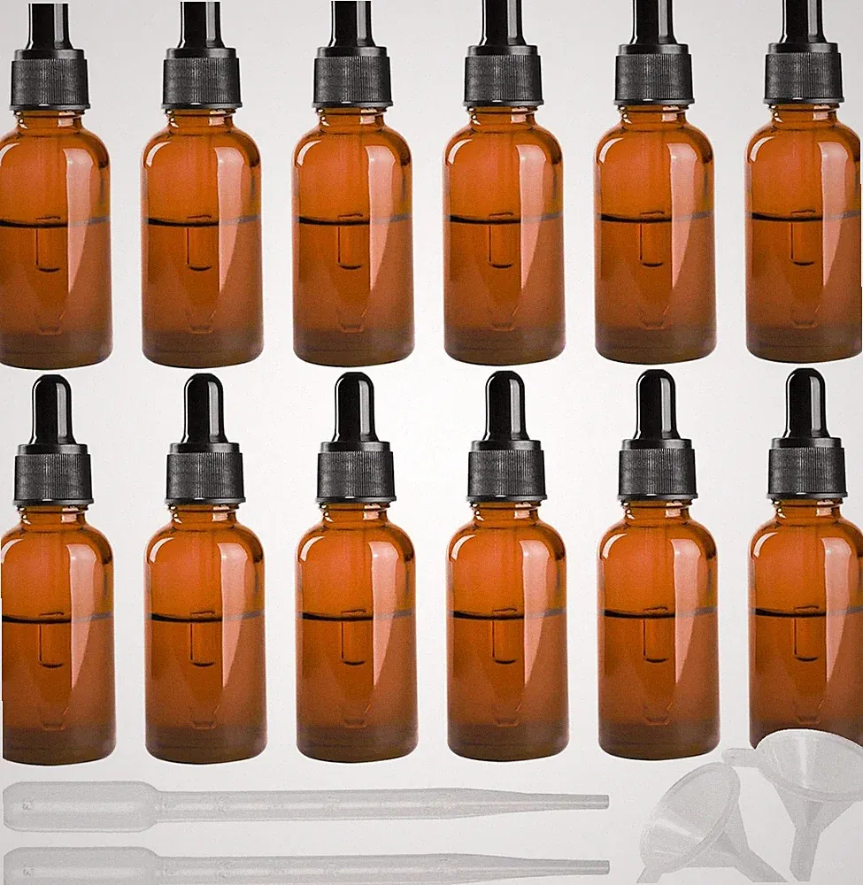 Pipettenflasche 30ml Braunglas mit Glaspipette 12Stk für Öle Parfum Extrakte