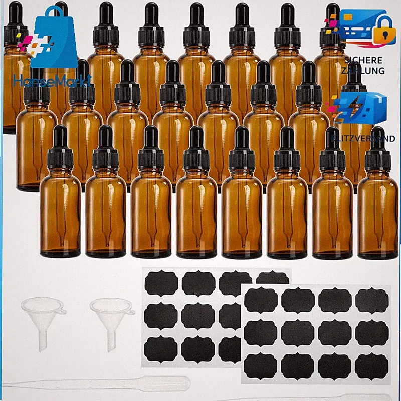 Pipettenflasche 30ml Braunglas mit Glaspipette für Ätherische Öle Parfum 24