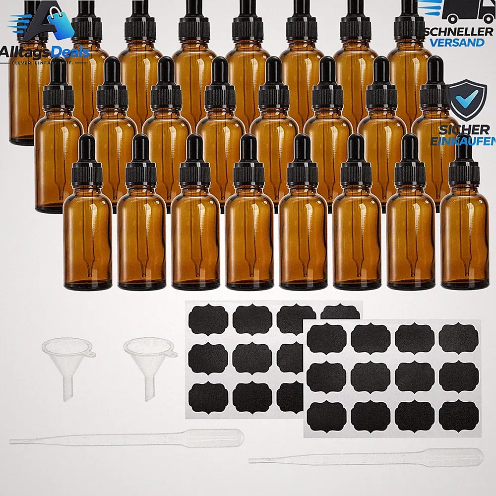 Pipettenflasche 30ml Braunglas mit Glaspipette für Ätherische Öle Parfum 24