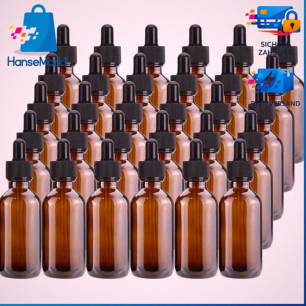 Pipettenflasche 60ml Braunglas mit Glaspipette für Ätherische Öle Parfum 30