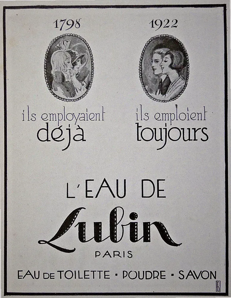 PRESSEWERBUNG 1922 L'EAU DE LUBIN EAU DE TOILETTE SEIFENPULVER