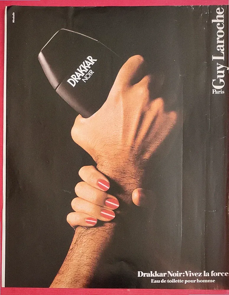 Pressewerbung: Parfum DRAKKAR NOIR von Guy LAROCHE Paris Eau Toilette 1989