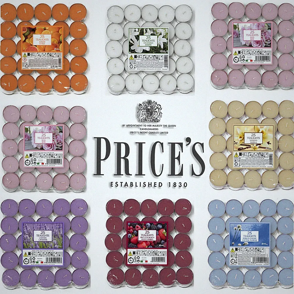 Price's Kerzen Aladino Teelichter Qualität 4 Stunden Brenndauer Duft Packungen 25 Stück Neu