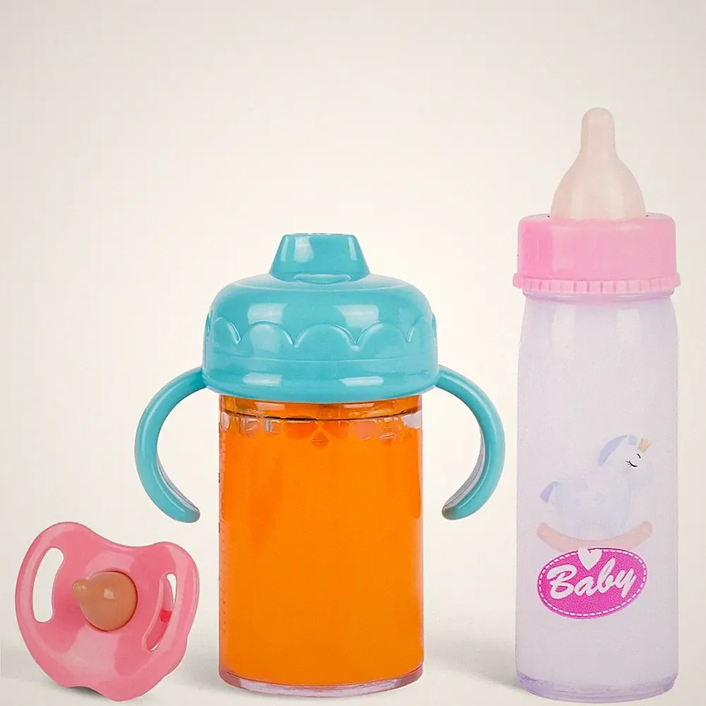 Puppenflasche Zubehör 3 Stück mit Schnuller Simulierte Fütterung Rosa Blau für