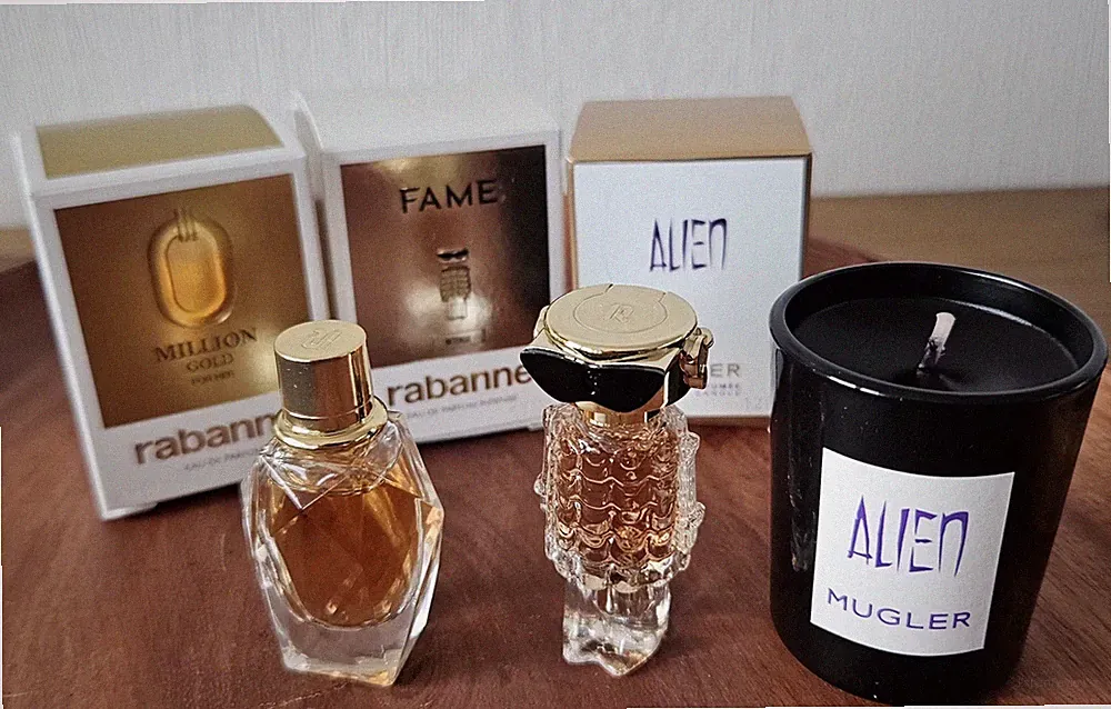 Rabanne Miniatur Set Fame & Million Gold Parfum Miniaturen + Mugler Duftkerze