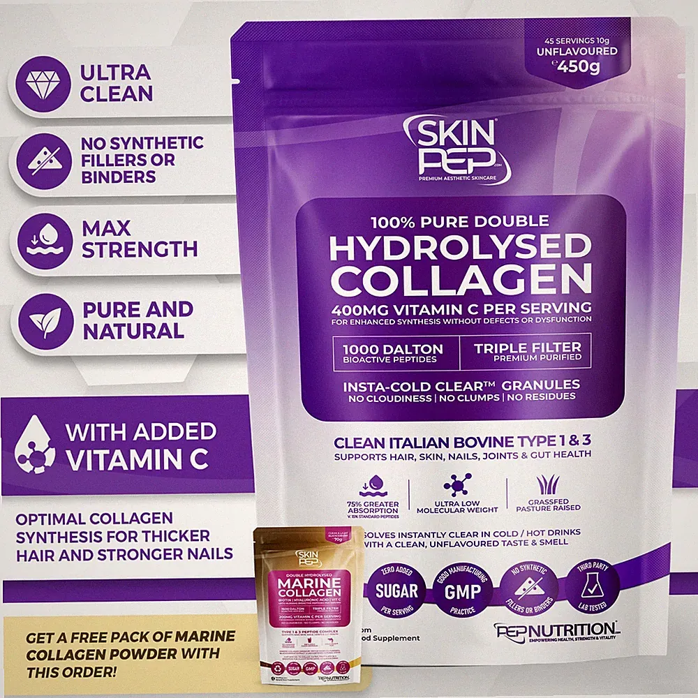Rinder Halal Kollagen Pulver Peptide + 400mg Vit C Haare Haut Nägel Gelenke 450g