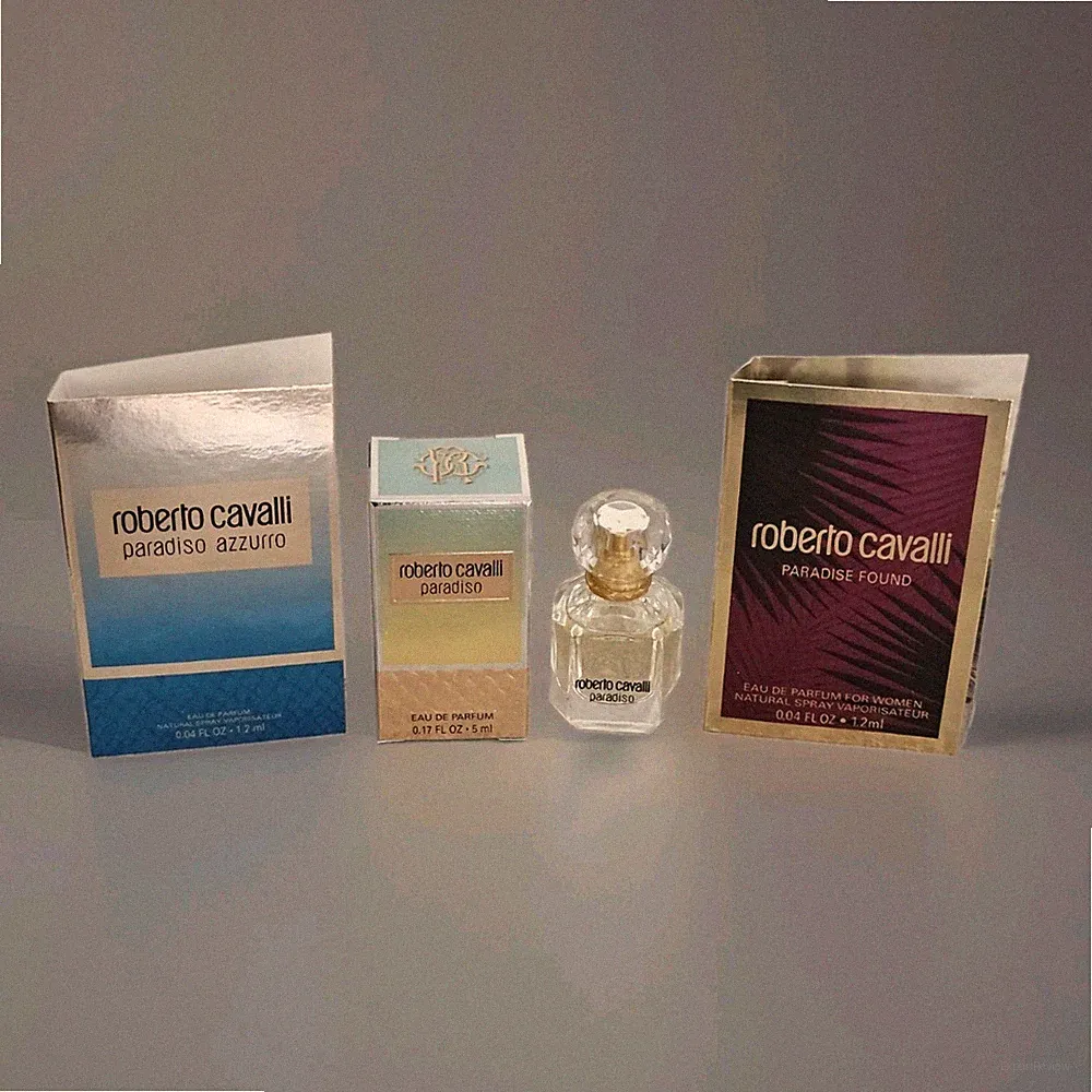 Roberto Cavalli Paradiso 5 ml Parfum Miniatur + 2 Proben Azzurro Paradise Found