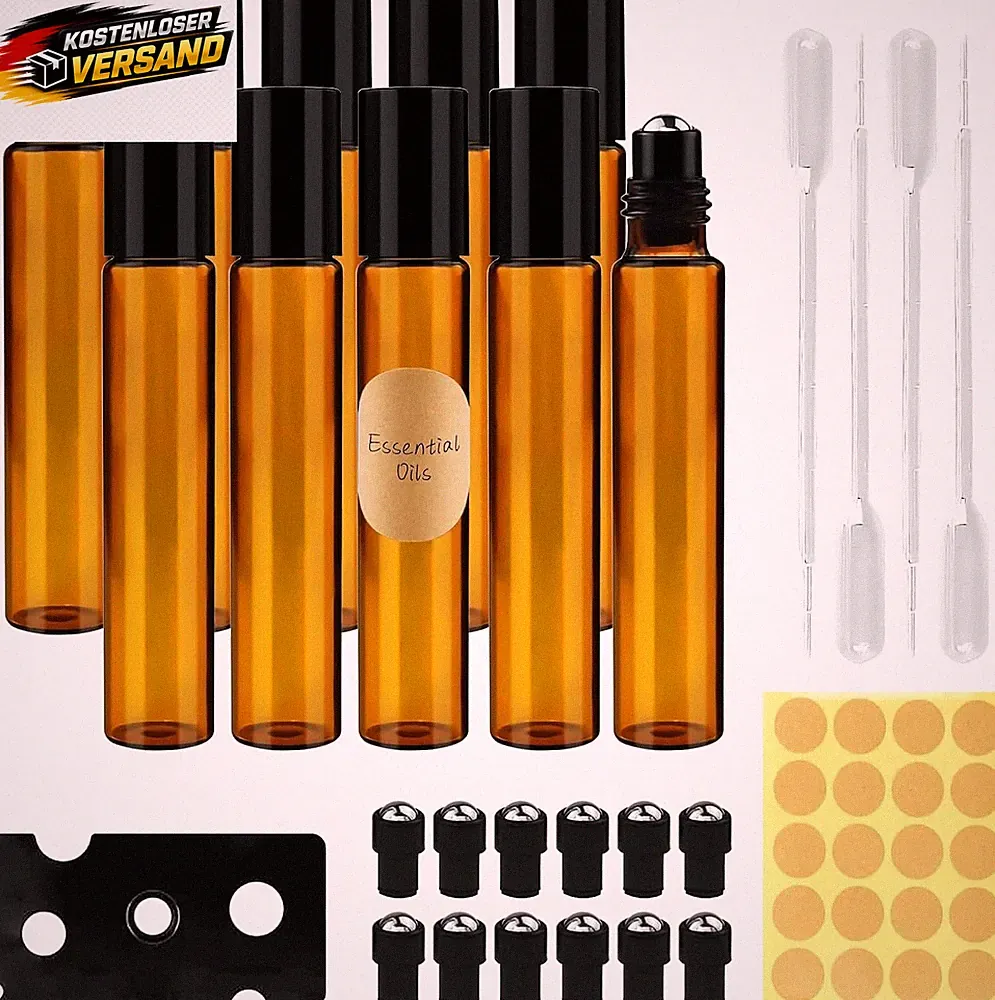 Roll-on Glasflaschen 10ml für ätherische Öle, Parfüm und Aromatherapie, braun