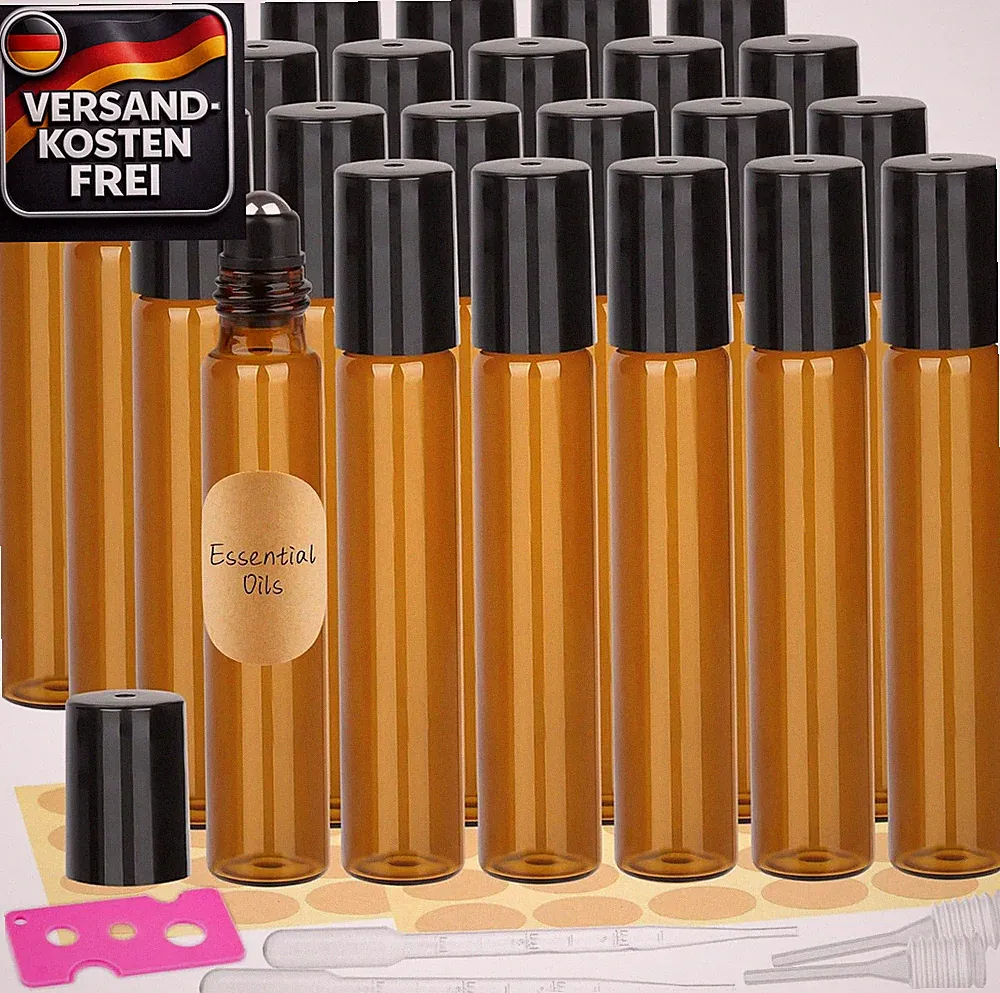 Roll on Glasflaschen 10ml Set für ätherische Öle Parfüm massagen nachfüllbar
