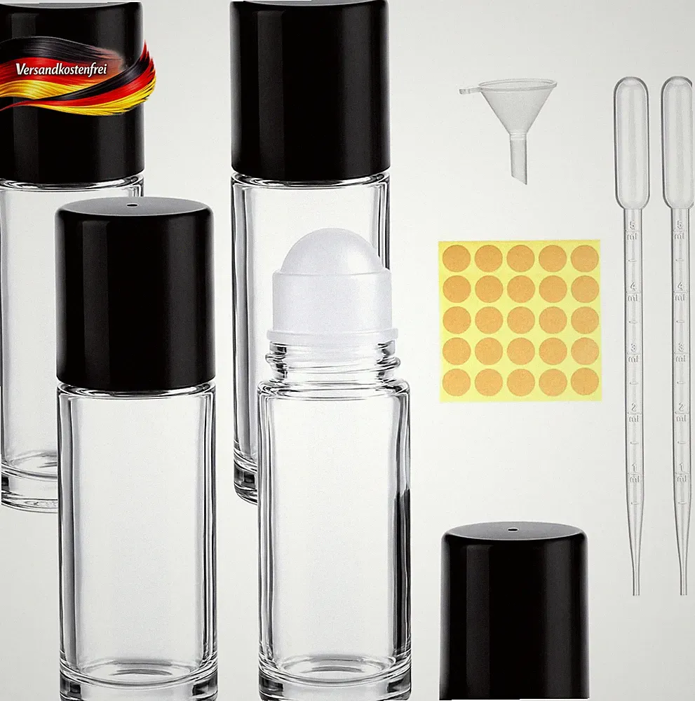 Roll on Glasflaschen 50ml mit Zubehör für ätherische Öle Parfüm & Kosmetik