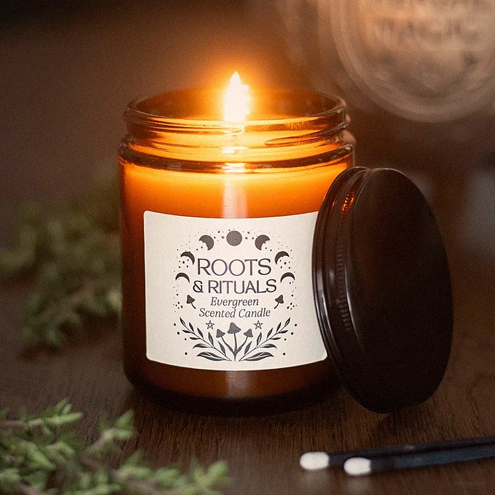 Roots & Rituals Evergreen Bernstein Glas Kerze Gothic Hexe Raumduft Geschenk