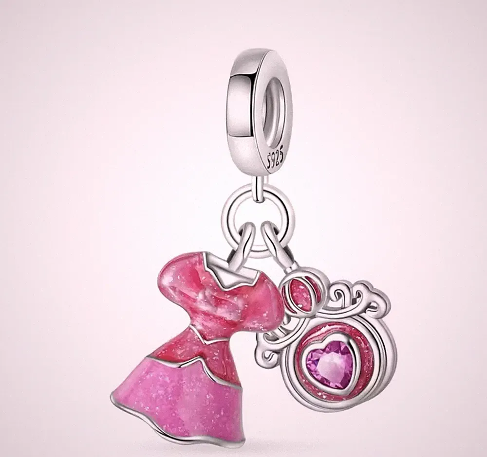 Rosa Kleid Parfüm Anhänger S925 Sterlingsilber Doppelperlen Armband Geschenk
