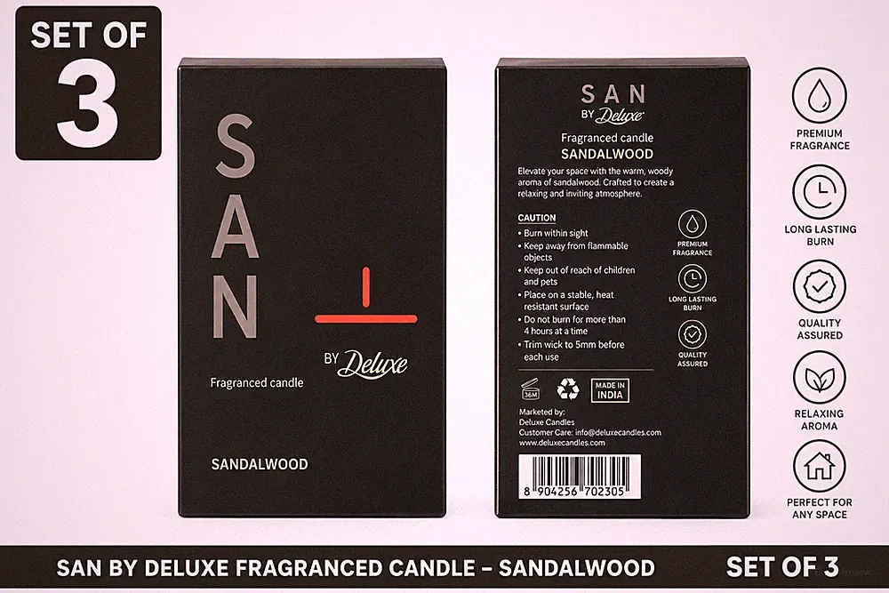 SAN BY Deluxe Duftkerze Sandelholz 200g 3er Pack Raumduft