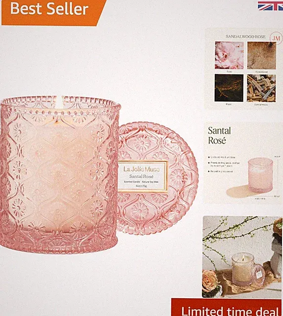 Santal Rosé Duftkerze im schönen Gänseblümchenglas - perfekt zum Verschenken